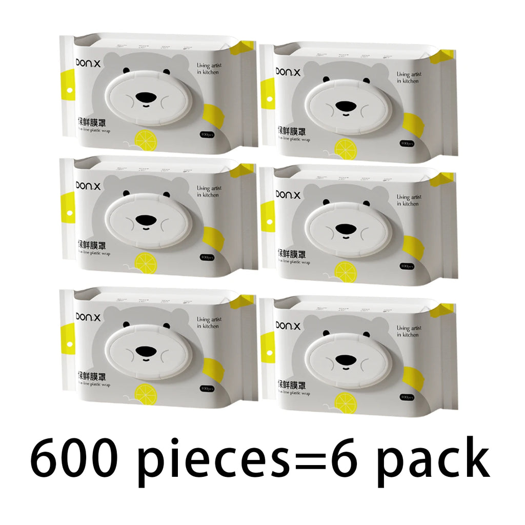 100-Pack Disposable Food-Grade Plastic Wrap Covers for Home Kitchen Refrigerator Leftovers, Hangable and Pull-Out Style