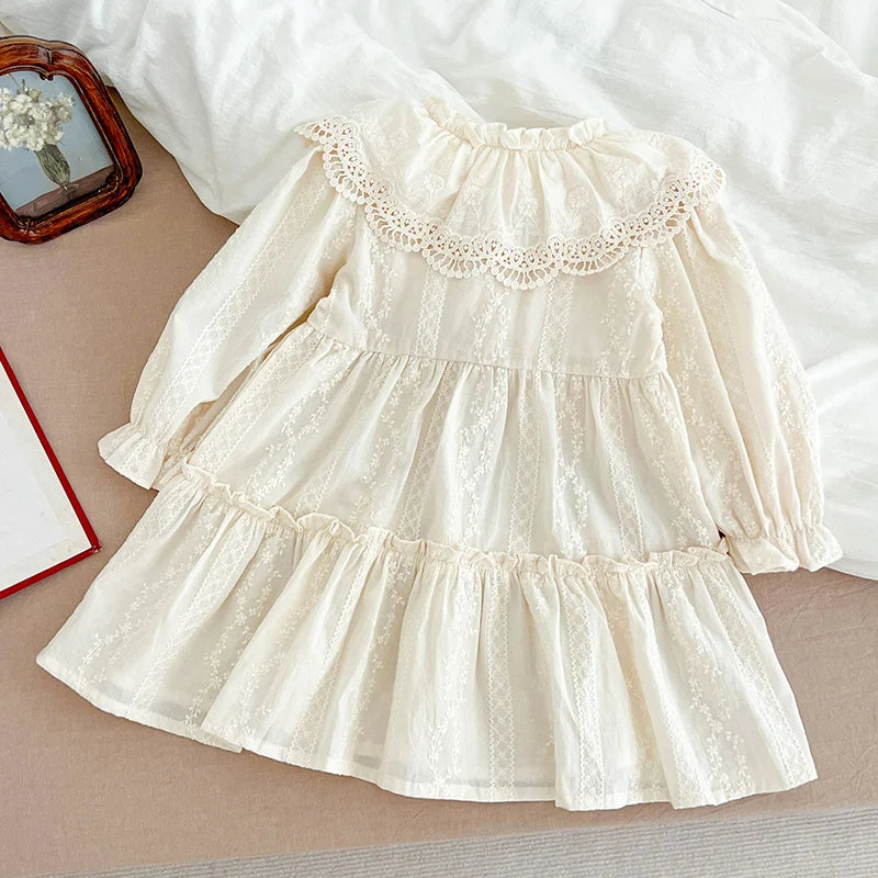 Spring Autumn New Kids Baby Dress Girls Lace Sweet Embroidery Princess Dress Kids Baby Girls Dress Cotton Children Clothes Dress