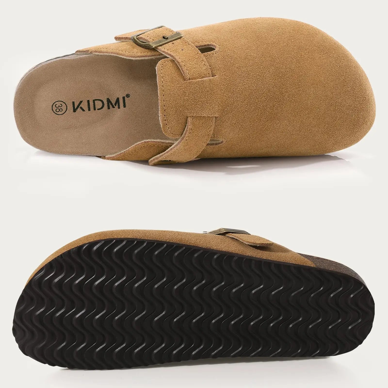Kidmi Women's Genuine Suede Clogs Soft Footbed Leather Potato Shoes Comfort Slip On Clogs with Arch Support Fashion Home Slipper