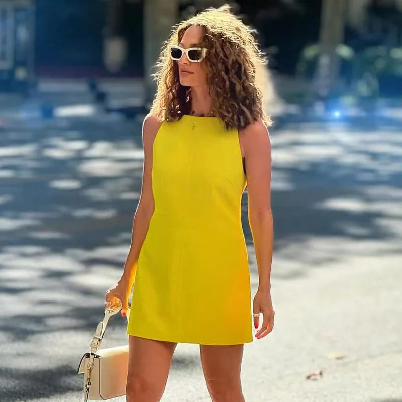 HXAO Women's Dress Summer 2025 Red Blue Black White Yellow Dress Off Shoulder Sleeveless Slip Dresses Vestidos Holiday Dress 066