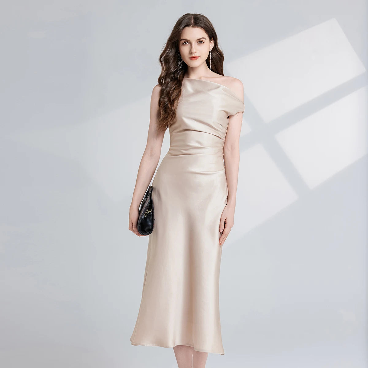 French Summer Autumn Fashion Acetate Satin Evening Dress Women Sexy Slash Neck Pencil Mermaid Long Prom Dresses Lady Gown