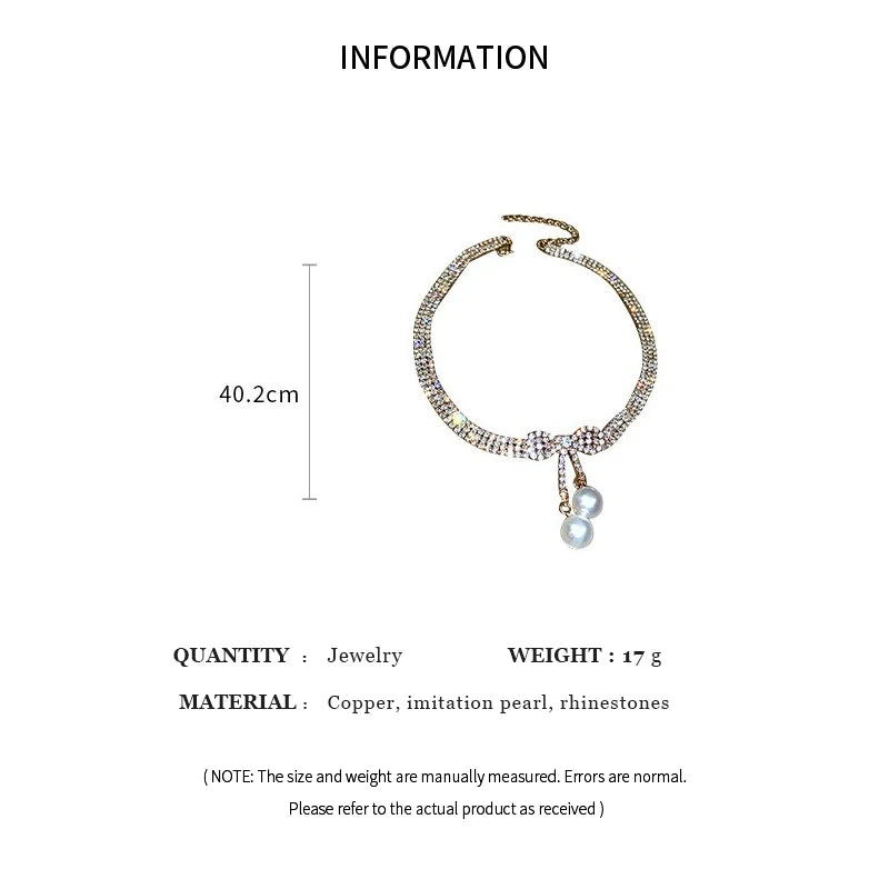 Pearl Rhinestone Bow Necklace for Women Fashion Light Luxury Niche Collarbone Chain Necklaces New Personality Jewelry Party K0