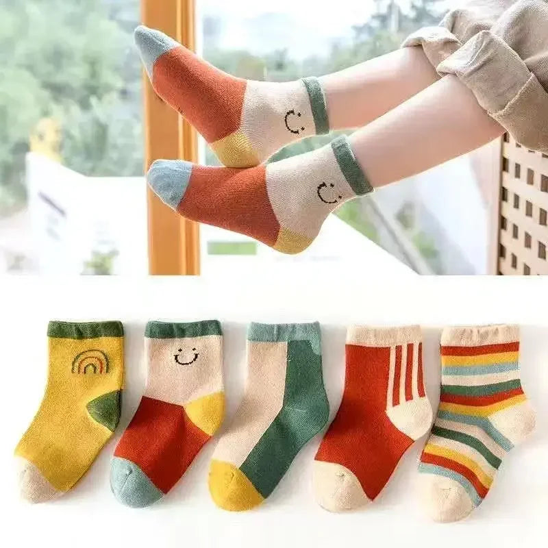 5 Pairs Kids Boys Socks Tennis Children Sport School Students Socks Spring Autumn Soft Cotton Toddler Mid Tube Girls Sports Sock