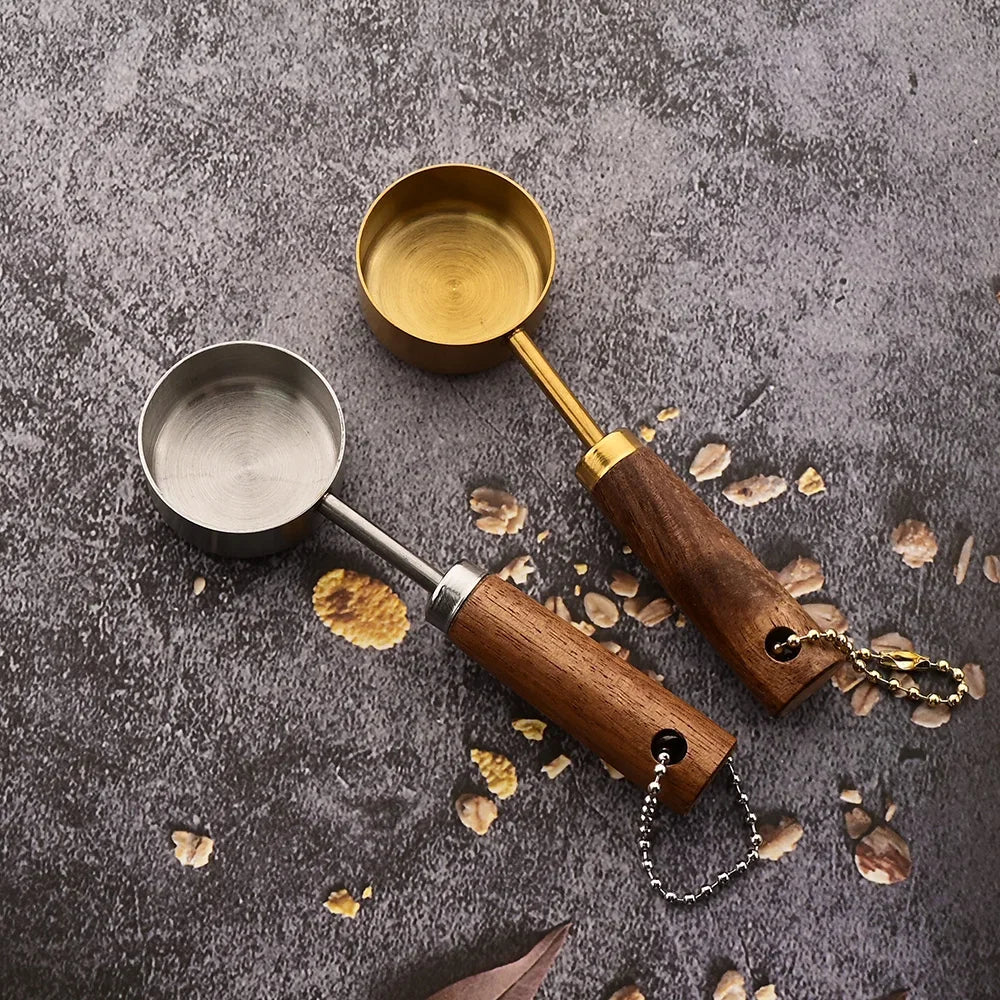 1/4/8pcs Stainless Steel Measuring Spoons With Scale Wooden Handle Household Kitchen Dining Bar Baking Tools Measuring Cups