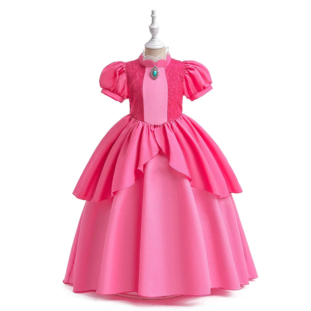 Rose Peach Costume Kids Girl Cosplay Fancy Carnival Birthday Party Role Play Princess Dress with Lace Children Halloween Outfit