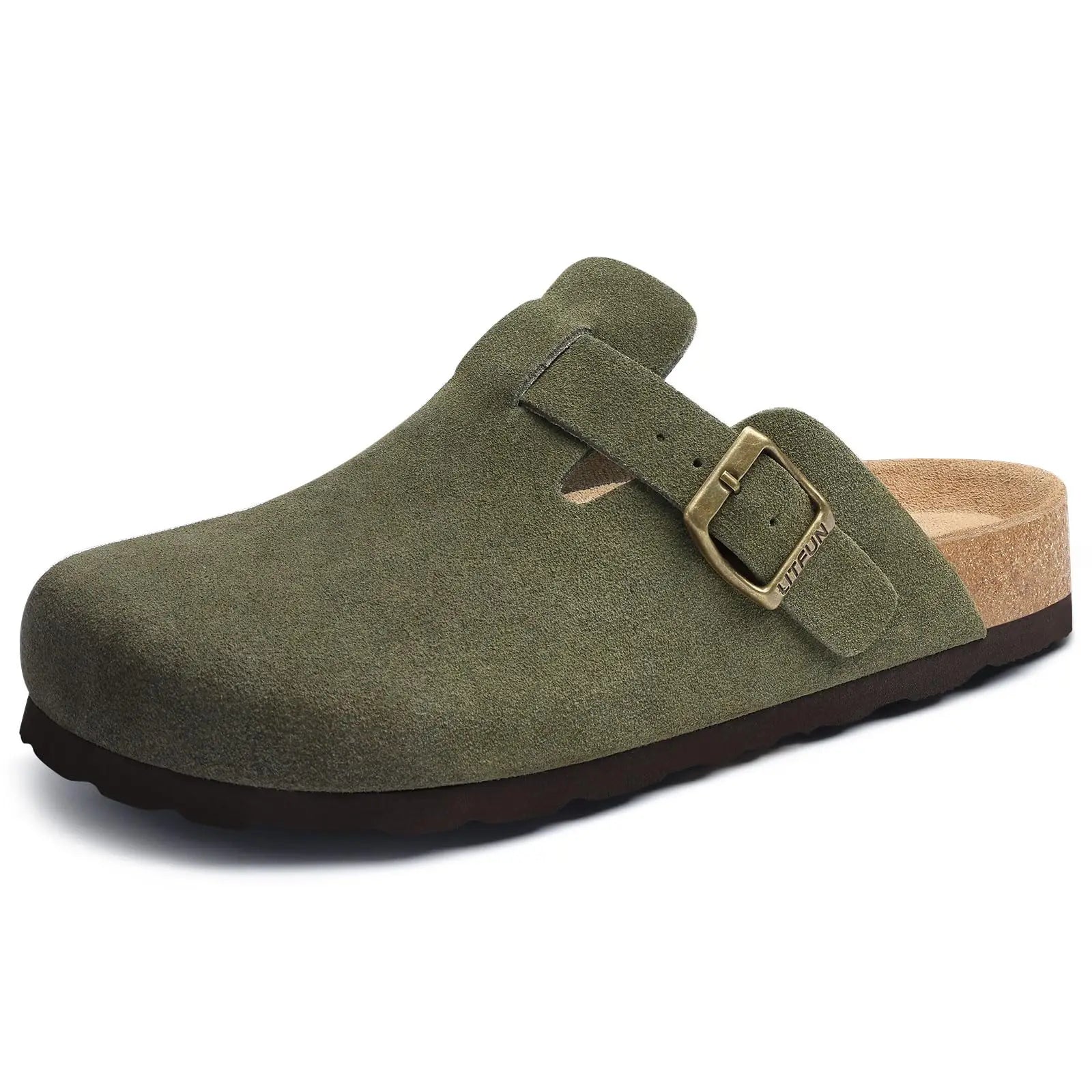 Comwarm Buckle Clogs For Women Men New Genuine Suede Clogs with Arch Support Soft Cork Footbed Mules Fashion Thick Beach Sandals