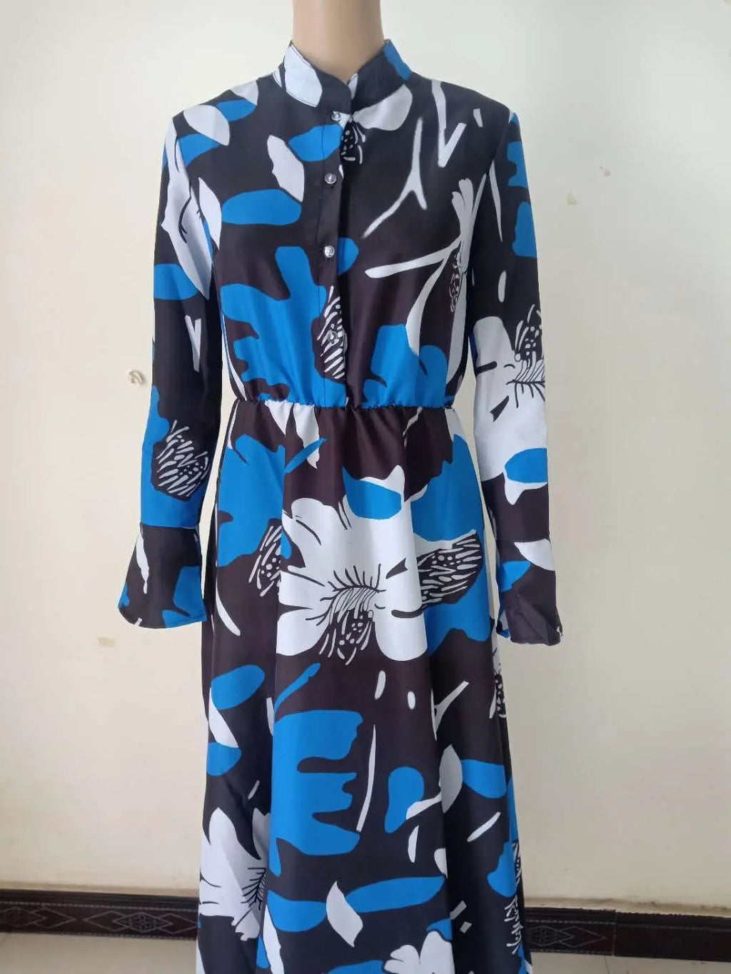 Retro Print Large Maxi Dress Women's Fashion Elegant Office Women's Long Dresses Spring Autumn Casual Long-sleeve Slim Vestidos