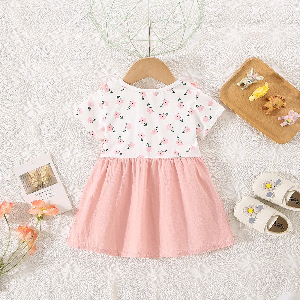 Baby Girl Dresses Summer Flower Printed Sweet Doll Collar Short Sleeved Children Clothing for Baby