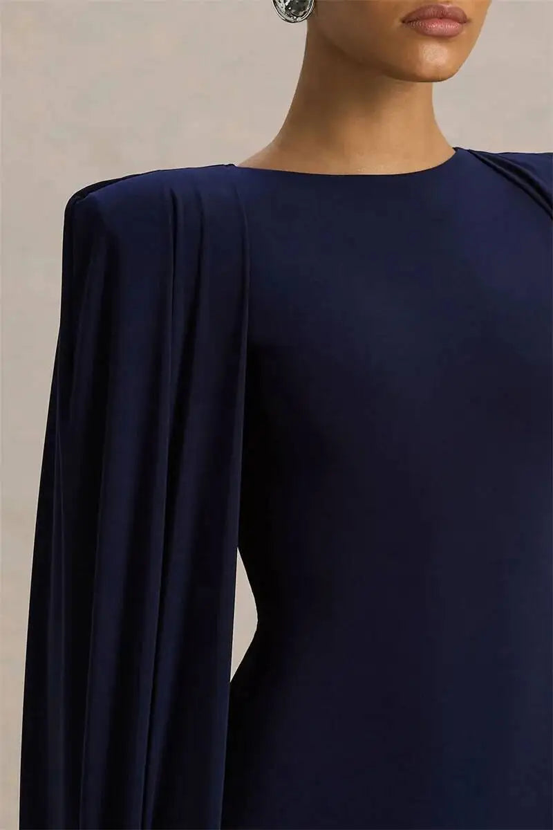 Blifanbo Sexy Cape Sleeve Maxi Dress Women Gown Fashion O Neck High Waist Split Zipper Club Party Long Dresses Female Elegant