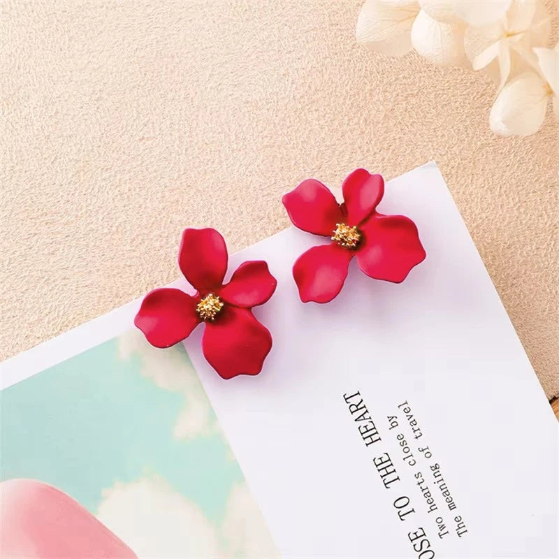 Sweet Flower Earrings For Women Fresh Four-petal Stereo Flower Stud Earrings Fashion Temperament 5 Colors Flower Earring