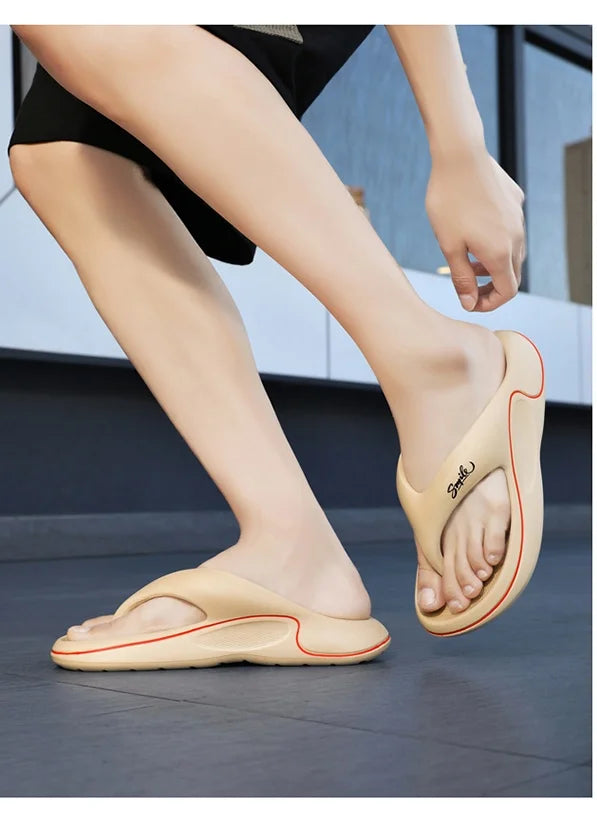Men's flat slippers summer thick soft sole eva slippers outdoor beach sandals women's 45 non-slip comfortable bathroom slippers