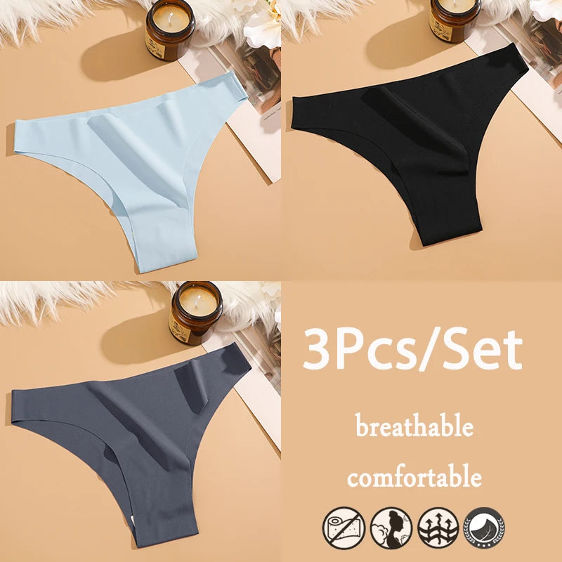 3Pcs/Set Ice Silk Seamless Underwear For Women Low Waisted Brazilian Pants Breathable High Elasticity Lingerie Intimates Panties
