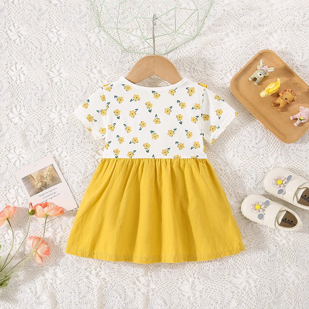 Baby Girl Dresses Summer Flower Printed Sweet Doll Collar Short Sleeved Children Clothing for Baby