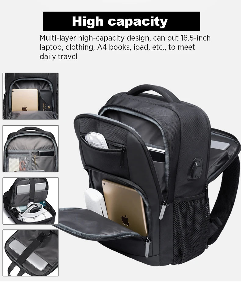 BANGE Lightweight 15.6 inch Laptop Backpack Waterproof USB Charge Port Multifunctional Travel Hiking School Bag Mochila for Men