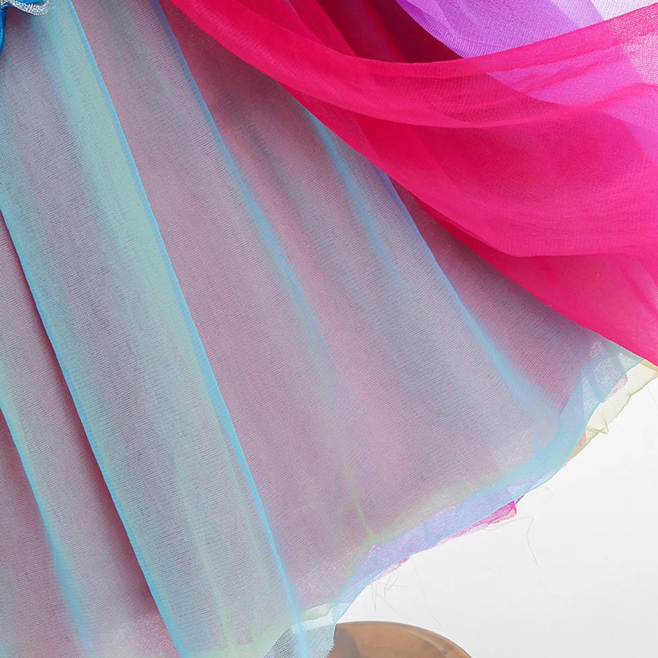 Girls Rainbow Lollipop Costume Princess Dress Purim Festival Candy Vestido Fancy Carnival Birthday Children Fantasy Wings Outfit