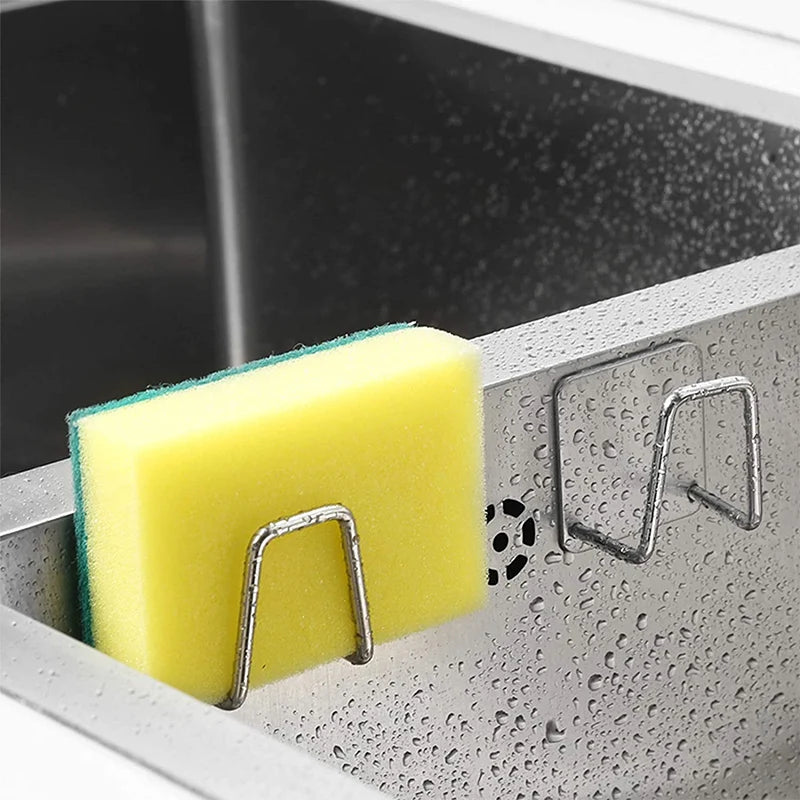 Stainless Steel Sink Tray Drainer Rack Kitchen Sink Sponge Holders Self Adhesive Hook Storage Holder Kitchen Wire Rag Organizer