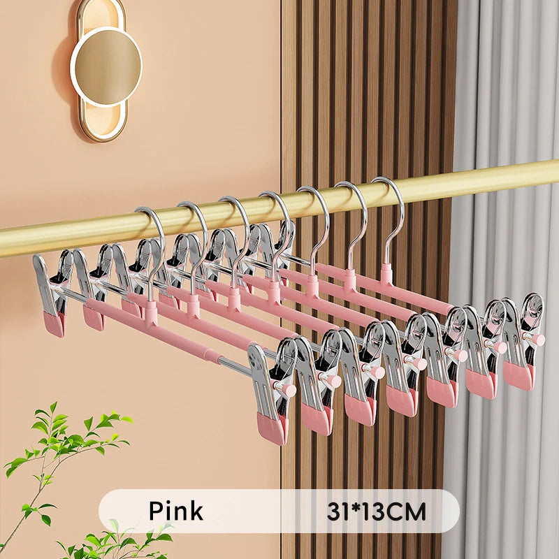 5Pcs Pants Hangers with Clips Adjustable Skirt Hangers for Women Non-Slip Trousers Hanger for Jeans Clothes Hangers for Pants
