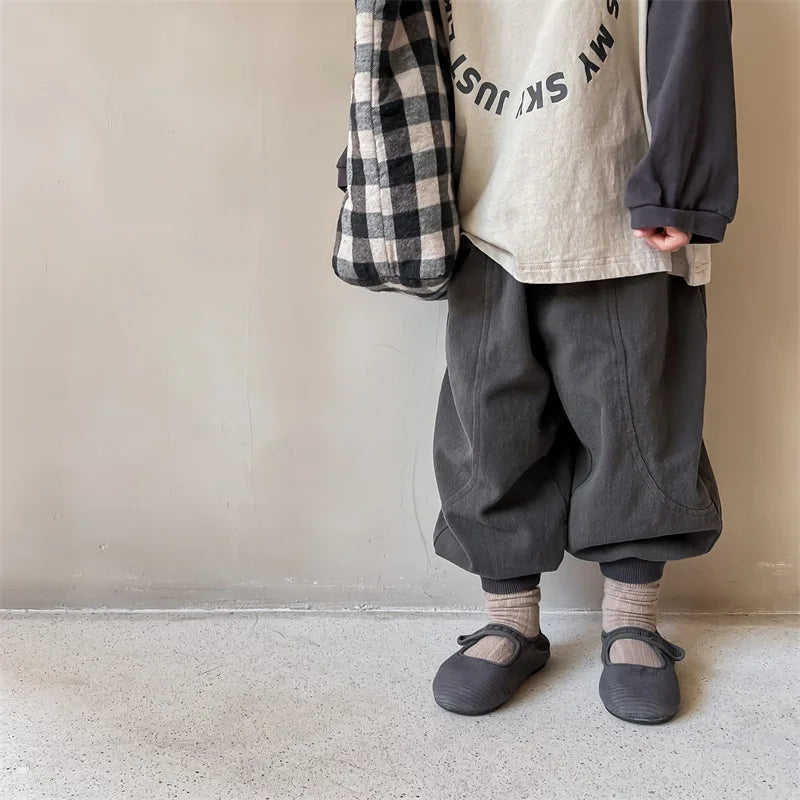 2026 Autumn New Girls Cotton Harem Pants Solid Children Loose Trousers Fashion Boys Casual Pants Loose Kids Clothes
