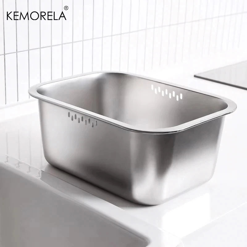10L Portable Stainless Steel Washing-up Bowl Large Multipurpose Dish Tub Vegetable Washing Basin Kitchen Sink Organizer