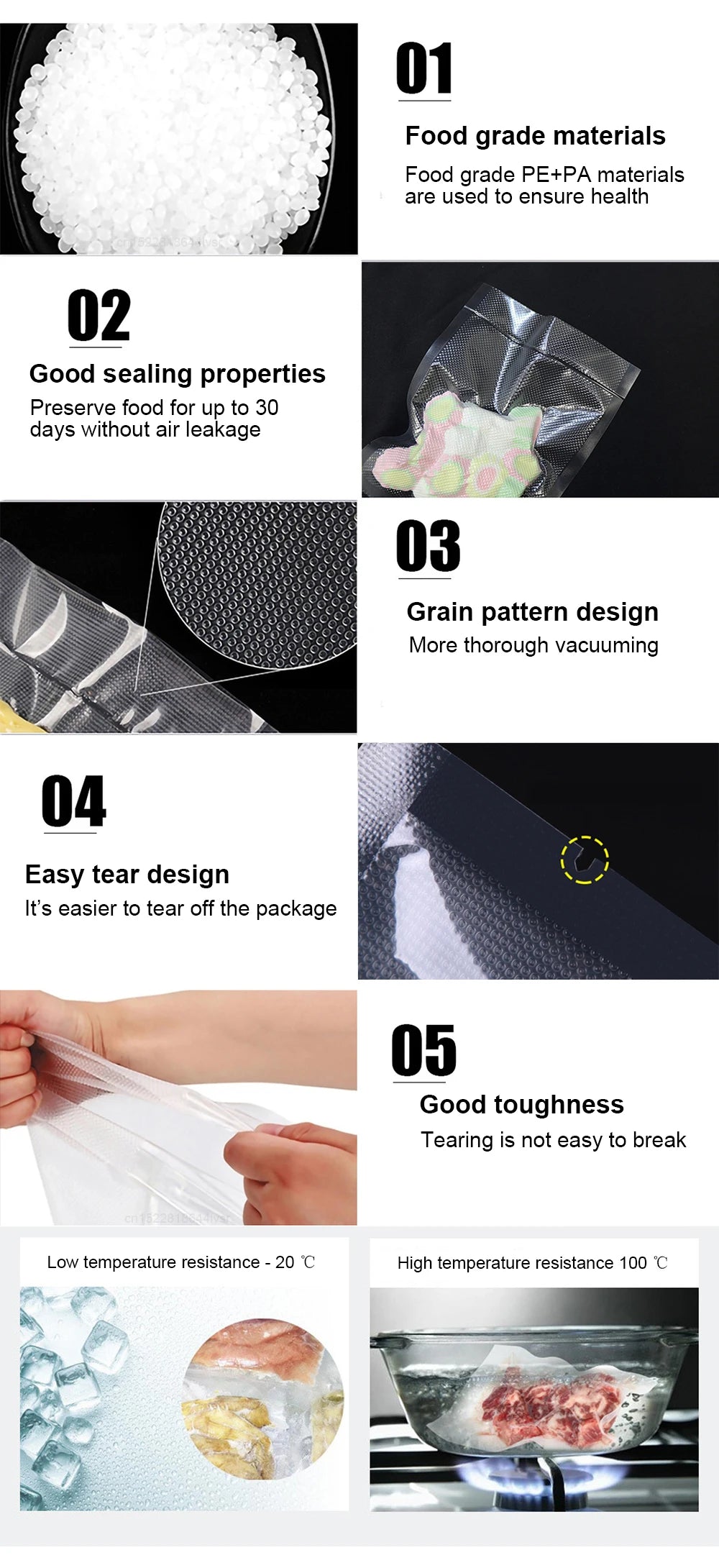 Vacuum Packaging Bag Food Vacuum Sealer Bags 100pcs Vacuum Bags for Food BPA-Free Vacuum Sealing Bags Food Storage Packaging Bag