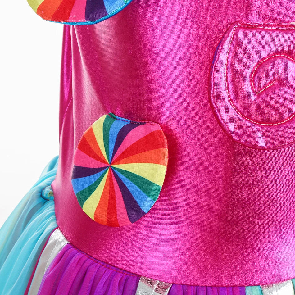 Girls Rainbow Lollipop Costume Princess Dress Purim Festival Candy Vestido Fancy Carnival Birthday Children Fantasy Wings Outfit