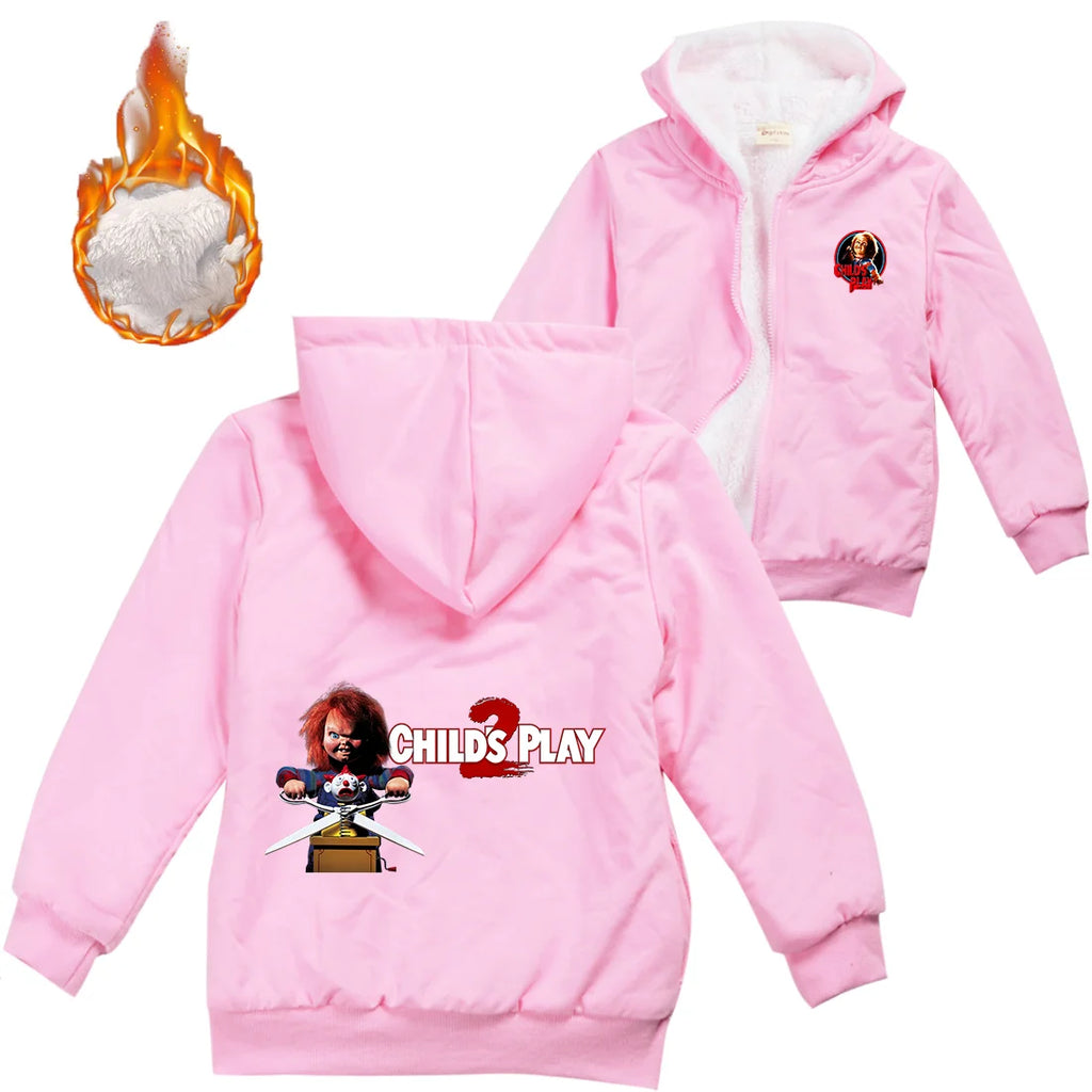 Child's Play Chucky Warm Winter Jacket For Boys Girls with Zipper Children Coat Thicken Hooded Sweater Kids Outerwear