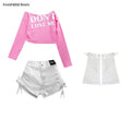 Girls Hip Hop Off Shoulder Crop Top ‌Street Dance Skirts Cargo Pants Children Streetwear Jeans Kids K-pop Girl Group Clothes Set