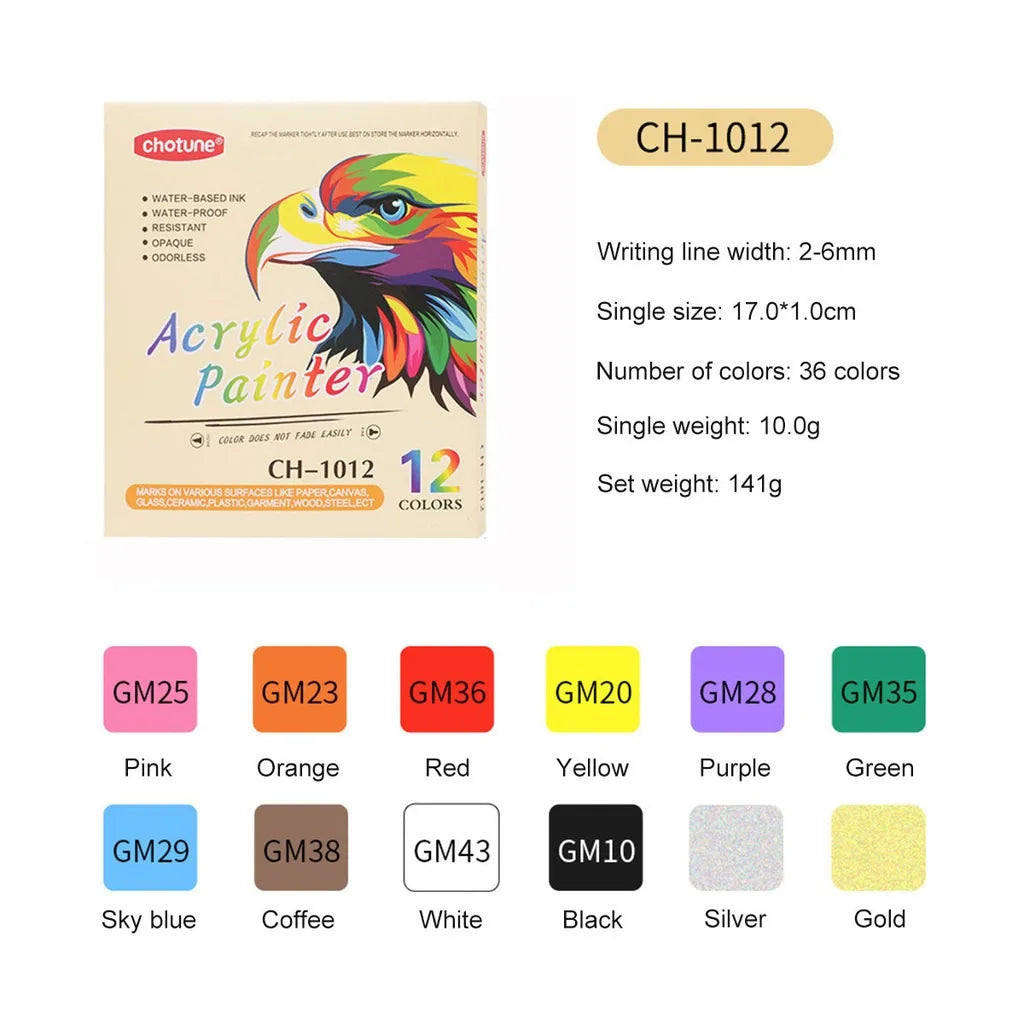 12/24/36 Color Double-ended Gouache Acrylic Marker Waterproof Pigment DIY Graffiti Marker Office and School Supplies