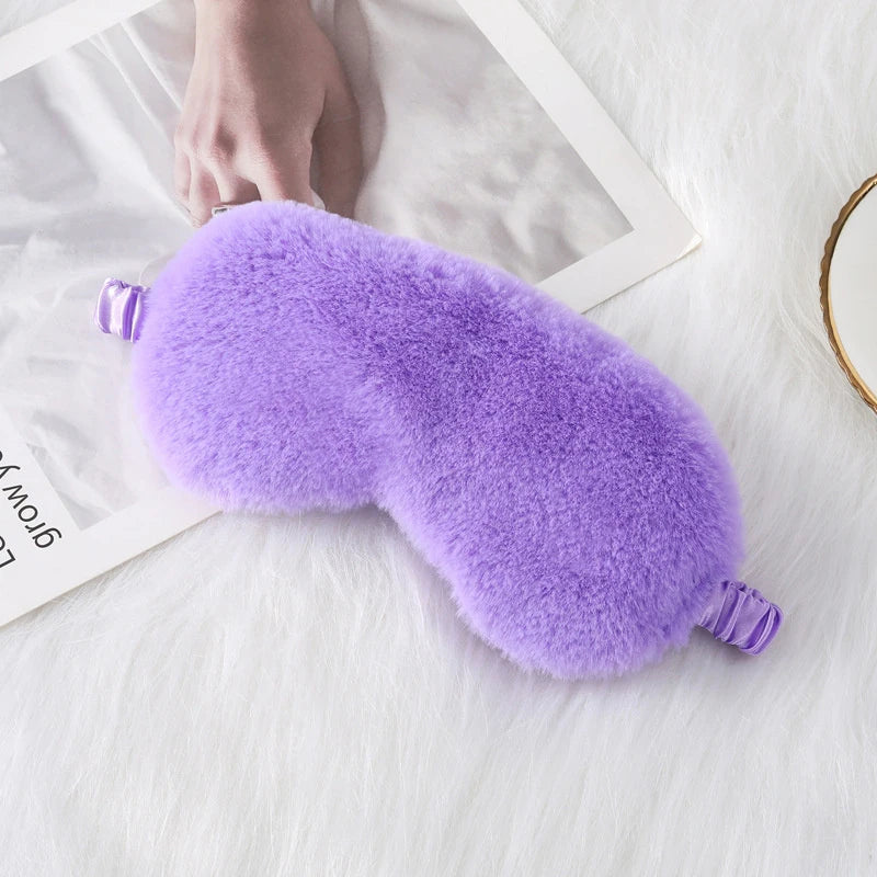 Soft Plush Sleeping Mask Cute Rabbit Fur Blindfold for Nap Eye Cover Health Sleep Aid for Men Women Students All Seasons