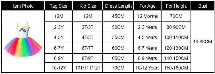 Rainbow Tutu Dress for Girls Princess Costume Kids Birthday Party Outfit Halloween Christmas Fancy Dress Outfit for 1-12 Years