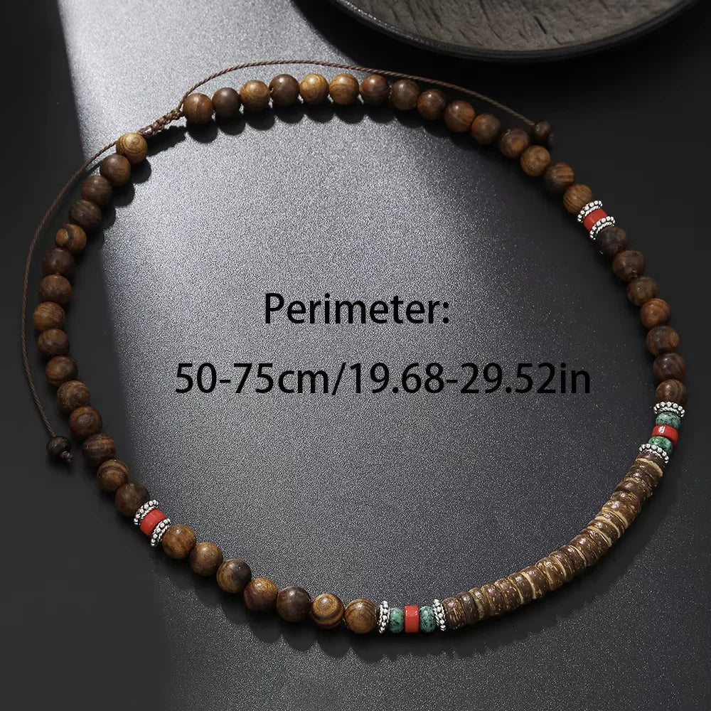 1PC Fashion Vintage Ethnic Wooden Beaded Necklace for Men Hippie Necklace Man Tribal Jewelry