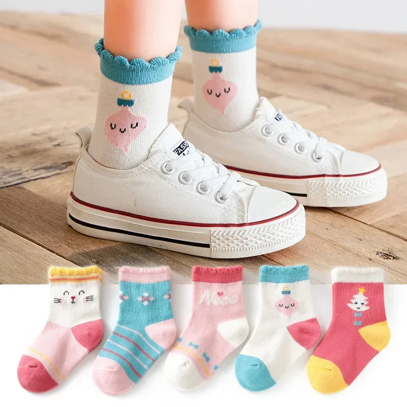 5 Pairs Kids Boys Socks Tennis Children Sport School Students Socks Spring Autumn Soft Cotton Toddler Mid Tube Girls Sports Sock