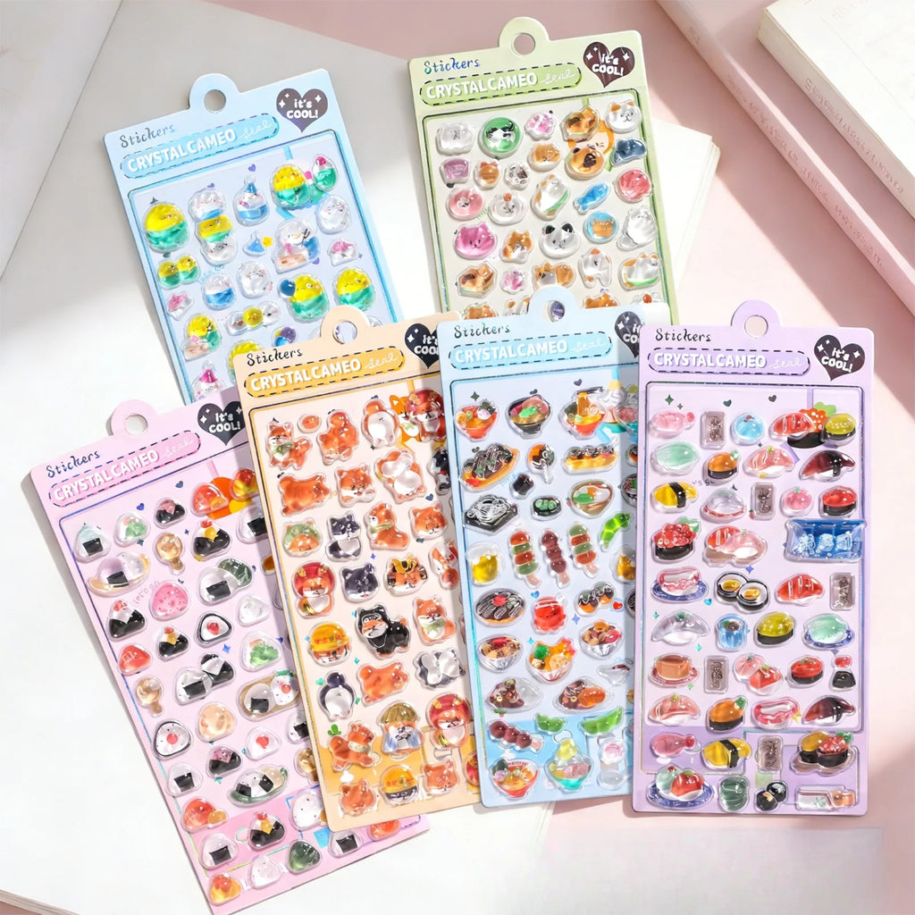 Kawaii Japanese Animal Sushi 3D Relief Drop Sticker for Scrapbooking Cute DIY Phone Case Decor Sticker School Stationery Supply