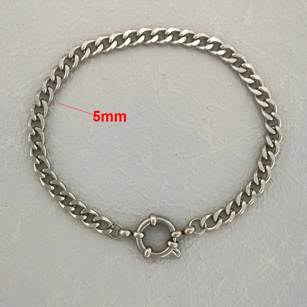 QMHJE Stainless Steel Bracelet Women Men Anchor Clasp Beads Chain Sailor Wheel Geometric Link Basic DIY Gold Silver Color Punk