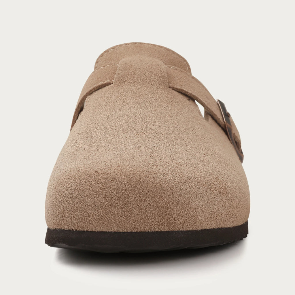 Comwarm Buckle Clogs For Women Men New Genuine Suede Clogs with Arch Support Soft Cork Footbed Mules Fashion Thick Beach Sandals