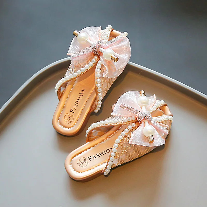 2025 New Girls Princess Sandals Summer Luxury Rhinestone Children Causal Shoes Chic Lace Kids Beach Sandals Open-toe Thick Soled