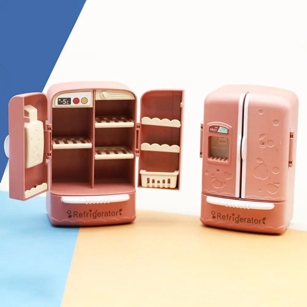 Cute Simulation Microfilm Furniture Double Door Refrigerator 1:12 Dollhouse Kitchen Model Decorations For Girl Birthday Gifts