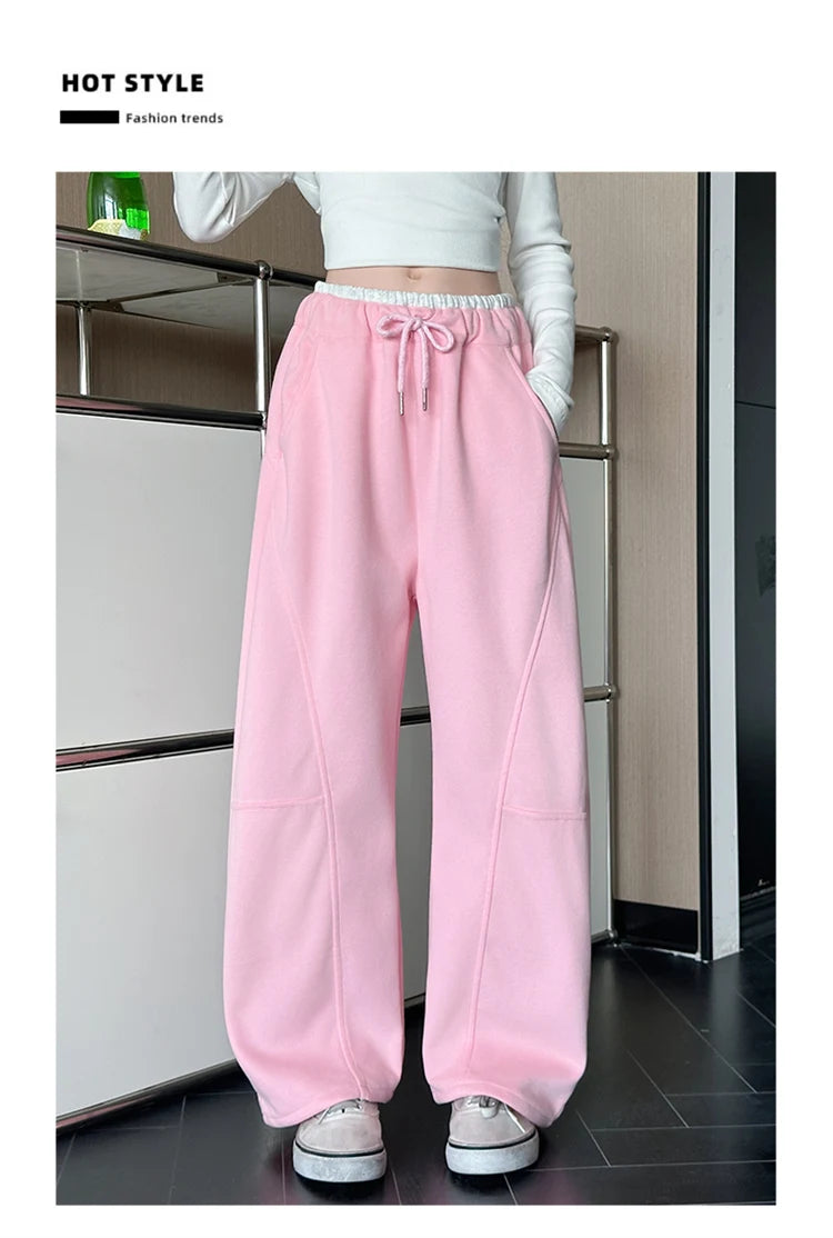 New Autumn Girls Sports Drawstring Pants Pink Grey Color Kids Sporty Trousers Trackpants Children Cotton Knitted Sweatpants