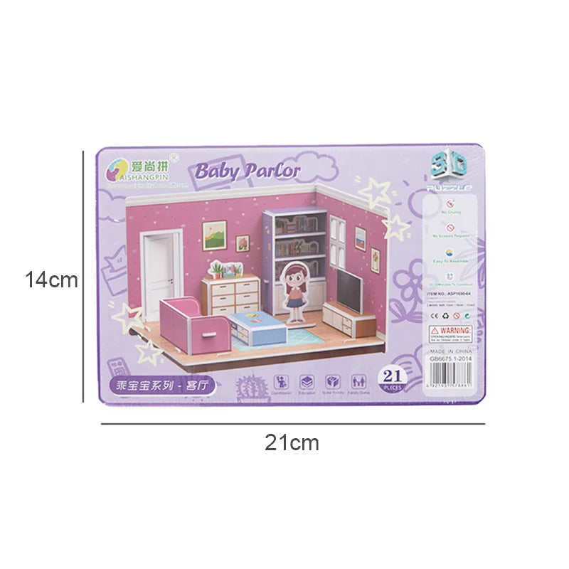 3D Stereo Puzzle Kitchen Bedroom Living Room Bathroom Model Handmade Craft DIY Educational Toys Gift for Children