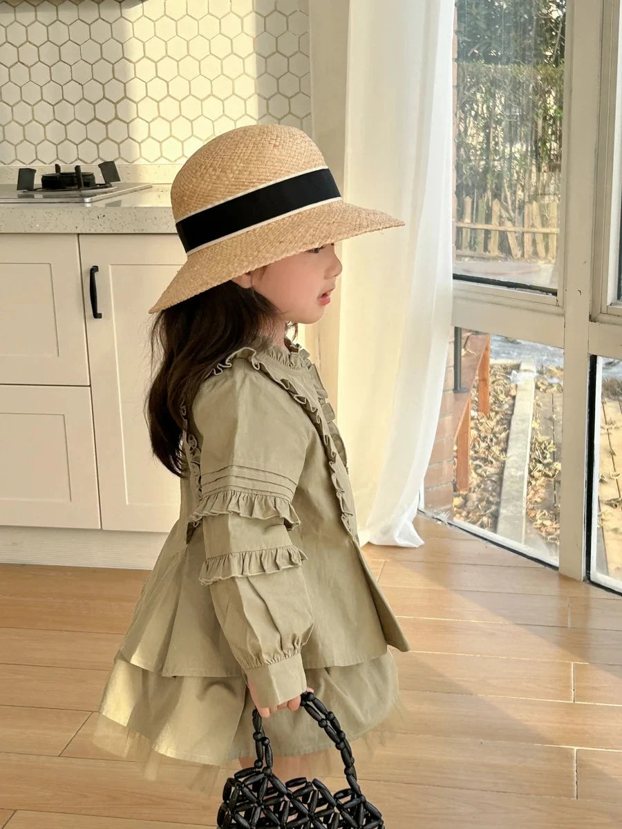 Children Clothing 2024 Spring New Retro Korean Style Shirt Set Girls Small Stand Collar Lace Shirt Culottes Sweet Two-piece Set
