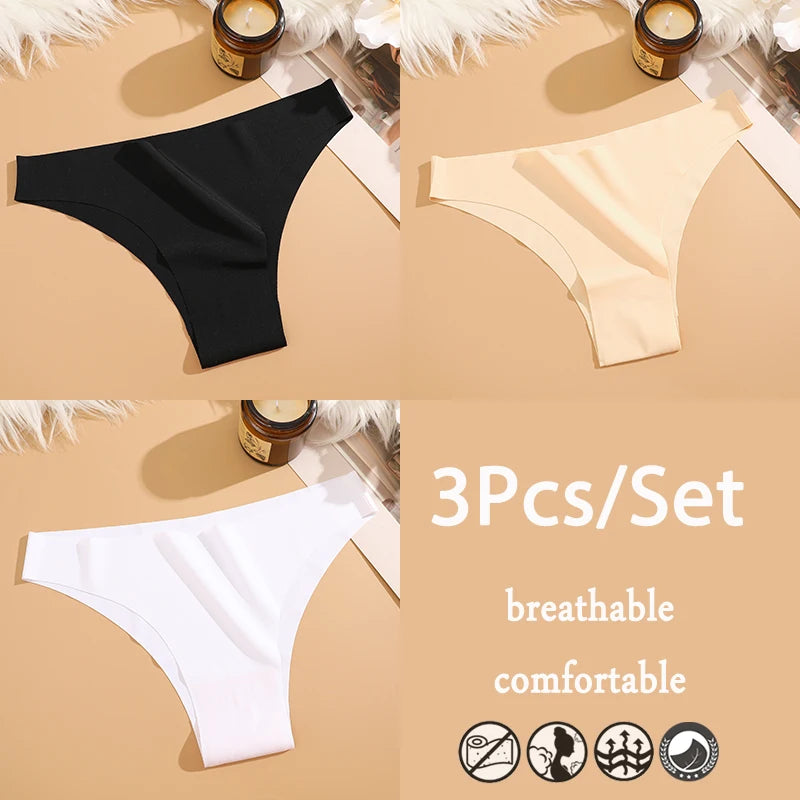 3Pcs/Set Ice Silk Seamless Underwear For Women Low Waisted Brazilian Pants Breathable High Elasticity Lingerie Intimates Panties