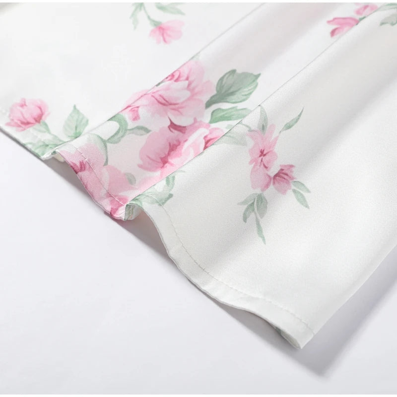 Women Dress Floral Print Satin Choker Neck Puff Sleeve Peplum Waist Maxi Dresses Elegant Vintage Beach Party Bodycon For Ladies