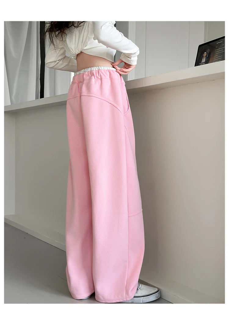New Autumn Girls Sports Drawstring Pants Pink Grey Color Kids Sporty Trousers Trackpants Children Cotton Knitted Sweatpants