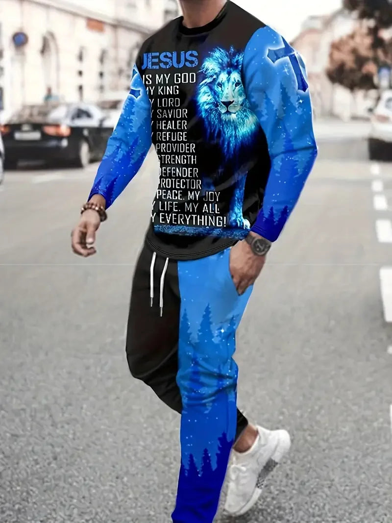 Autumn Men's Long Sleeve T-Shirts Pants Sets 3D Print Fashion Men Sportswear Man Clothes Street Tracksuit Jogger 2 Piece Outfits