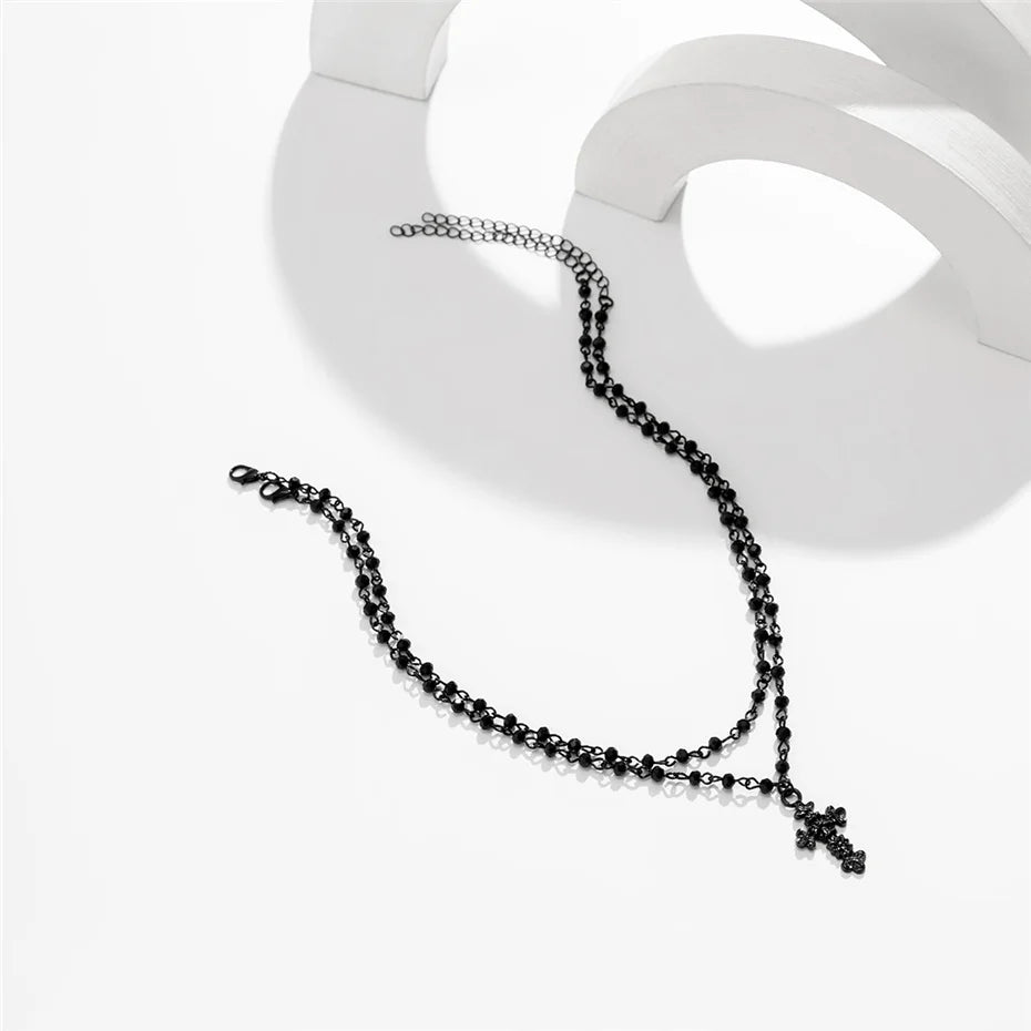 Ingemark Gothic Black Cross Jesus Star Pendant Choker Necklace for Women Punk Vintage Metal Chain Neck Jewelry Accessories New