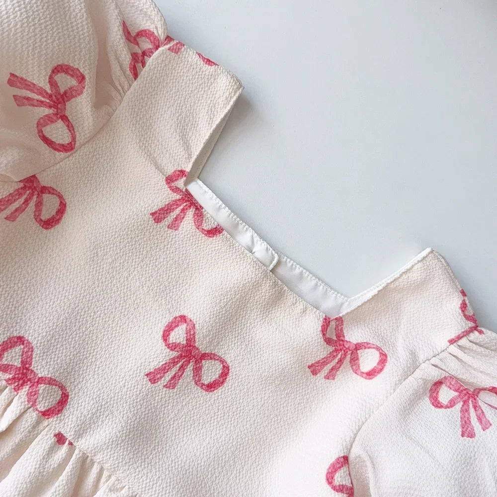 Flower Girl Dresses Summer Casual Children's Clothing for 3-7 Years Old Wearing Short Sleeved Square Neck Cute kids Clothes