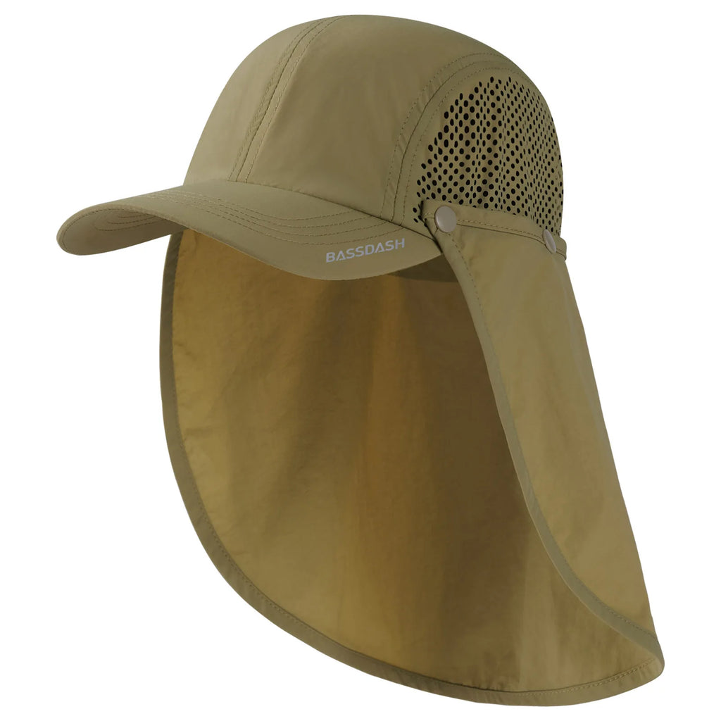 BASSDASH UPF 50+ Foldable Fishing Hat Baseball Cap with Removable Neck Flap Portable for Men Women Golf Hiking