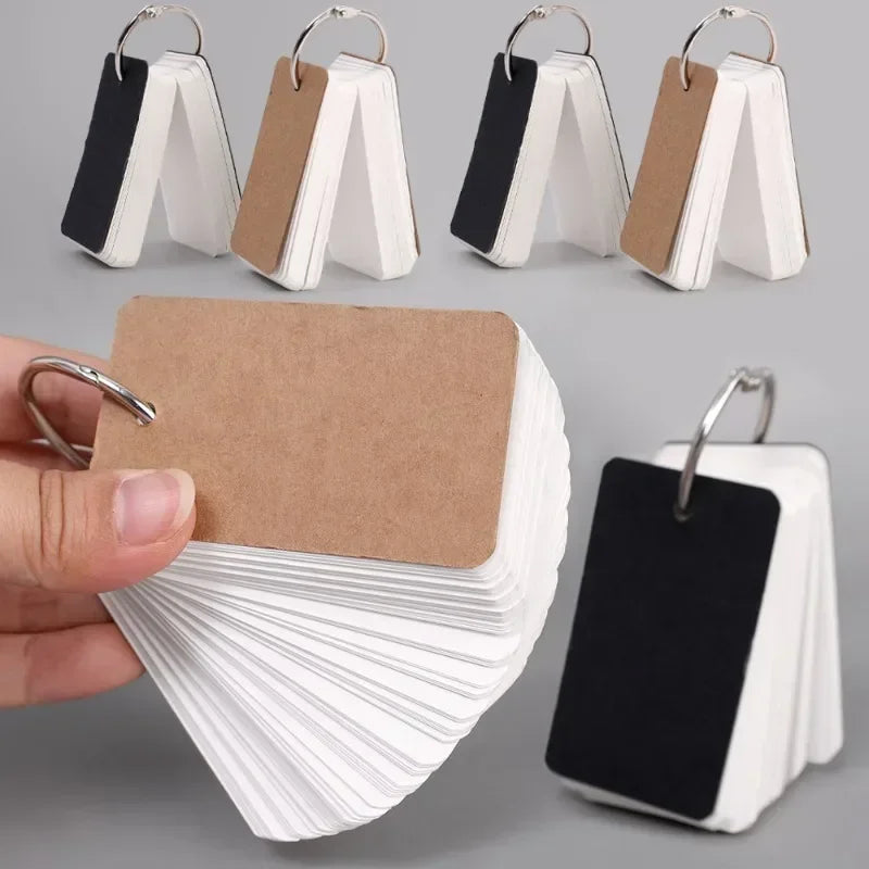 400-100Sheets Flash Cards Portable Index Cards with Ring Study Note Memo Pad Kraft Paper Notecards for Studying School Supplies