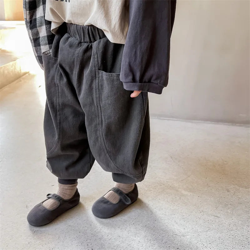 2026 Autumn New Girls Cotton Harem Pants Solid Children Loose Trousers Fashion Boys Casual Pants Loose Kids Clothes