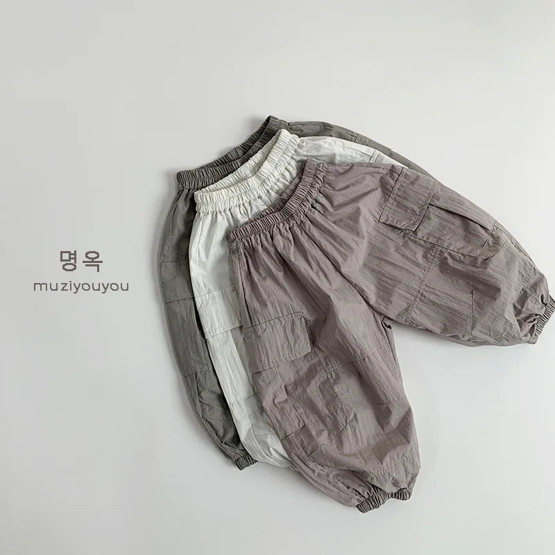 2025 Summer New Children Thin Mosquito Proof Pants Solid Girls Breathable Casual Pants Cotton Kids Boys Loose Cargo Pants
